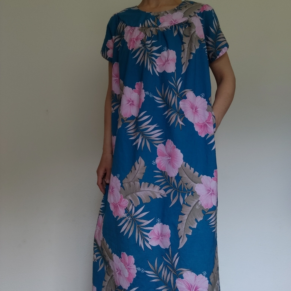 Vintage Paradise Hawaii Cotton Floral Hawaiian Maxi Dress